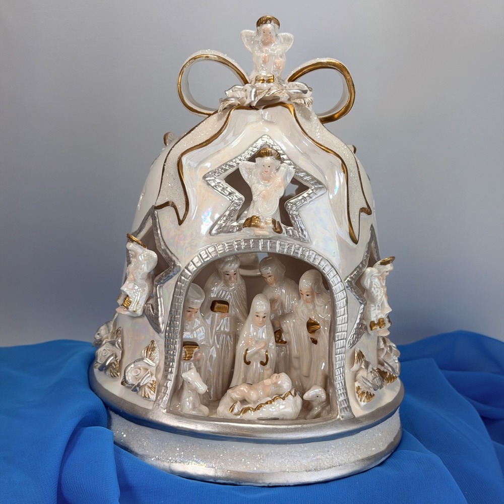 Cracker Barrel Vintage Pearlized Porcelain Christmas Nativity Bell - Picture 8 of 13